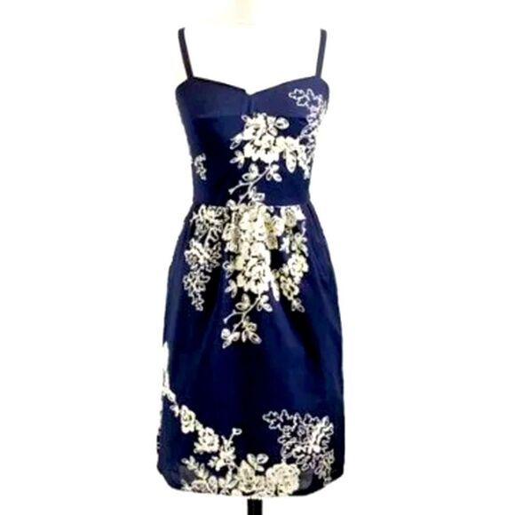 J.CREW Women's Navy Blue Ivory Mirabel Lawn Embroidered Floral Mini Dress Size 6 - Picture 1 of 9